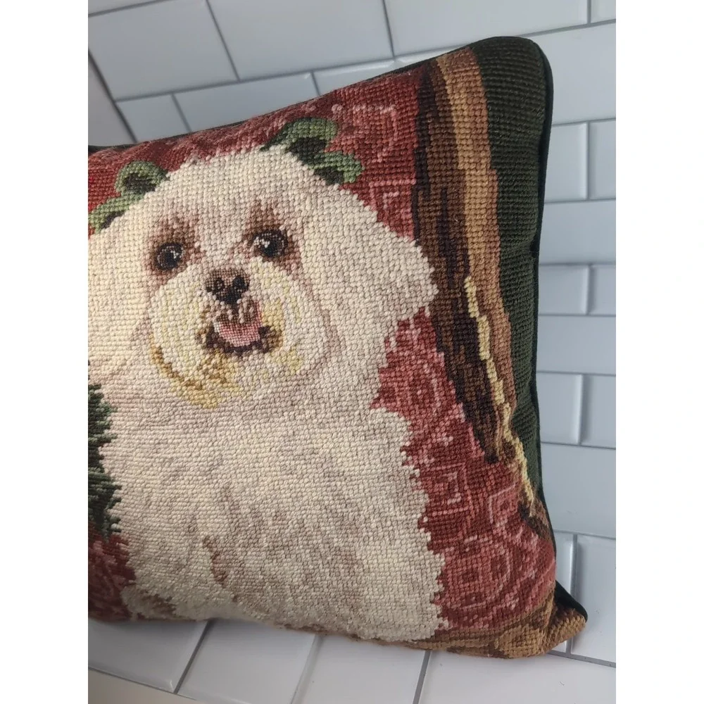 Vintage Maltese Dog Needlepoint Pillow 13